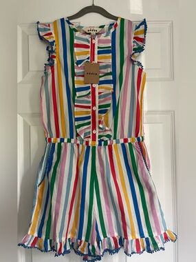 NWT Mini Boden rainbow stripe romper 13/14